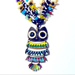 Handmade It’s Owlright Now Tribal Rainbow Statement Necklace